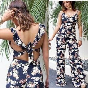 ZARA Floral Tie Open Back Ruffle Jumpsuit Romper M